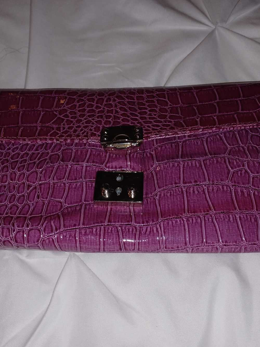 Bellini Purple Croc-Embossed Clutch Bag with Silver Hardware